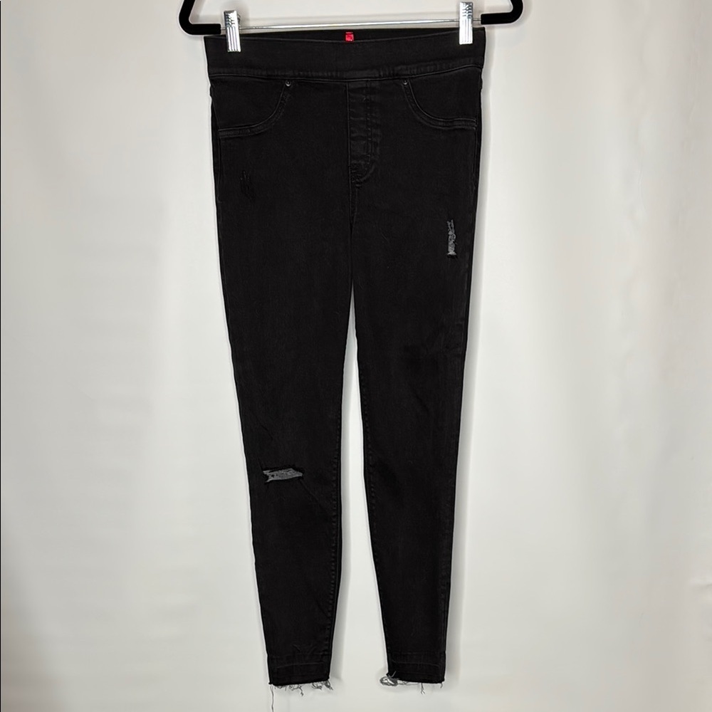 SPANX Black Skinny Jeans with Distressed Knees